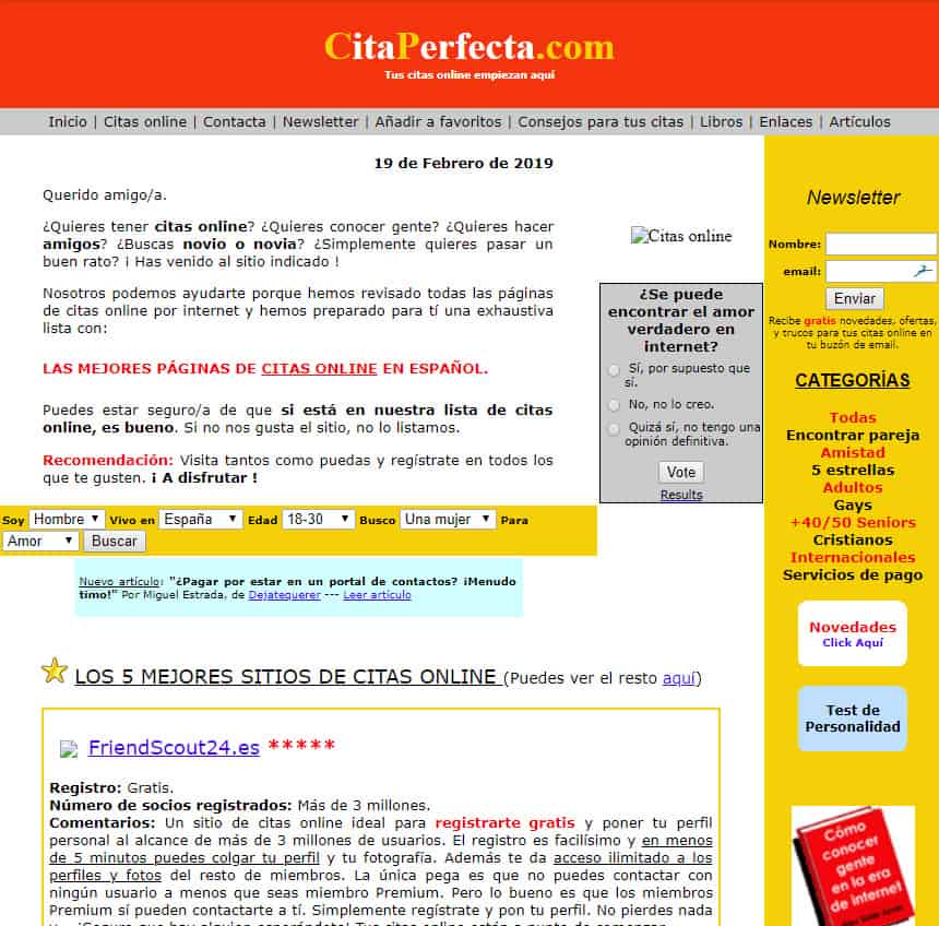 pantallazo de CitaPerfecta.com en els año 2006